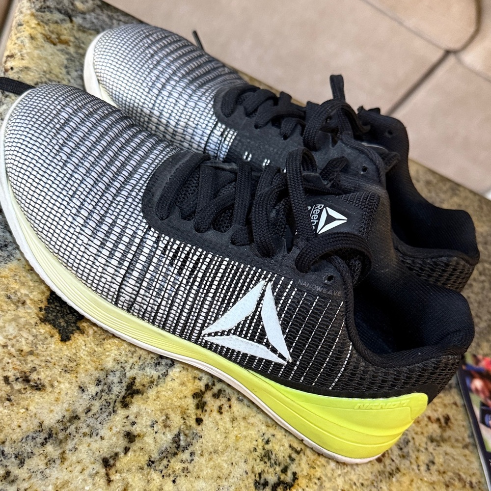 Reebok Black and Lime Green Sneakers